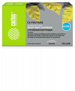 Картридж струйный Cactus CS-F6U18AE 953XL желтый (26мл) для HP OJ Pro 7740/8210/8218/8710/8715