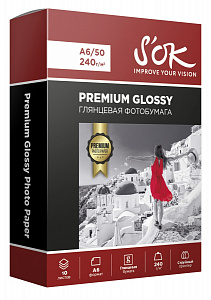 PROMO Фотобумага Premium S'OK глянцевая, формат А6, плотность 240г/м2, 10 листов