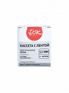 Кассета с лентой S'OK by Sakura Printing C53S654015 (LK4TBW) для Epson, черный на прозрачном, 12мм/8м, повышенная клейкость