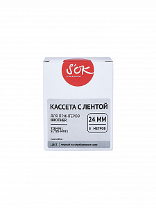 Кассета с лентой S'OK by Sakura Printing TZEM951 для Brother, черный на серебристом мате, 24мм/8м, наклейка