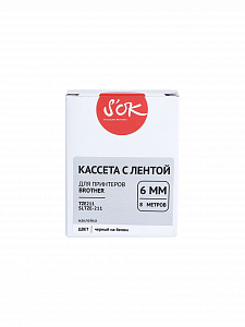 Кассета с лентой S'OK by Sakura Printing TZE211 для Brother, черный на белом, 6мм/8м, наклейка