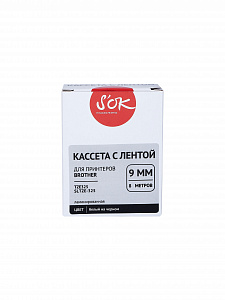 Кассета с лентой S'OK by Sakura Printing TZE325 для Brother, белый на черном, 9мм/8м, наклейка