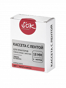 Кассета с лентой S'OK by Sakura Printing TZES441 для Brother,  черный на красном, 18мм/8м , наклейка