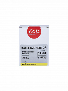 Кассета с лентой S'OK by Sakura Printing TZES651 для Brother, черный на желтом, 24мм/8м, наклейка