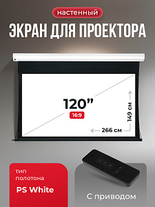 SGPSMT-266x149PS Экран для проектора S'OK Apollo 266x149 бокового натяжения, ПВХ, белый корпус