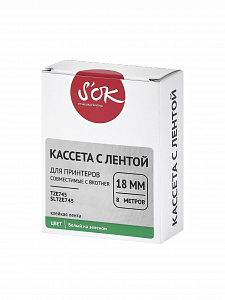 Кассета с лентой S'OK by Sakura Printing TZE745 для Brother,  белый на зеленом, 18мм/8м , наклейка