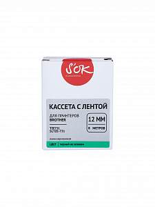 Кассета с лентой S'OK by Sakura Printing для TZE731 Brother, черный на зеленом, 12мм/8м, наклейка