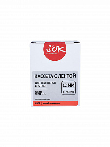 Кассета с лентой S'OK by Sakura Printing TZE431 для Brother, черный на красном, 12мм/8м, наклейка