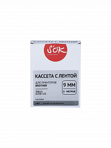 Кассета с лентой S'OK by Sakura Printing TZE121 для Brother, черный на прозрачном, 9мм/8м, наклейка