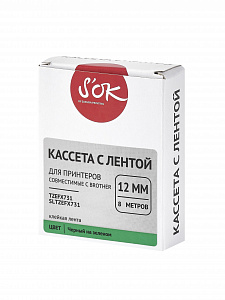 Кассета с лентой S'OK by Sakura Printing TZEFX731 для Brother,  черный на зеленом, 12мм/8м , наклейка