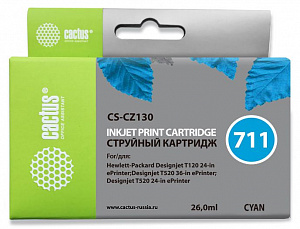 Картридж струйный Cactus CS-CZ130 №711 голубой (26мл) для HP DJ T120/T520