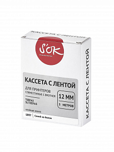 Кассета с лентой S'OK by Sakura Printing TZEFA3 для Brother,  голубой на белом, 12мм/8м , наклейка