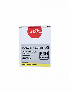 Кассета с лентой S'OK by Sakura Printing TZEFX621 для Brother, черный на желтом, 9мм/8м, наклейка