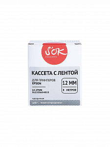 Кассета с лентой S'OK by Sakura Printing C53S654013 (LK-4TWN) для Epson, белый на прозрачном, 12мм/8м