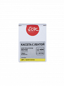 Кассета с лентой S'OK by Sakura Printing TZE631 для Brother, черный на желтом, 12мм/8м, наклейка