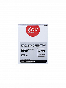 Кассета с лентой S'OK by Sakura Printing TZE335 для Brother, белый на черном, 12мм/8м, наклейка