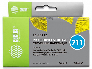 Картридж струйный Cactus CS-CZ132 №711 желтый (26мл) для HP DJ T120/T520