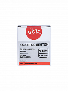 Кассета с лентой S'OK by Sakura Printing C53S653001 (LK-3RBP) для Epson, черный на красном, 9мм/8м, пастельная